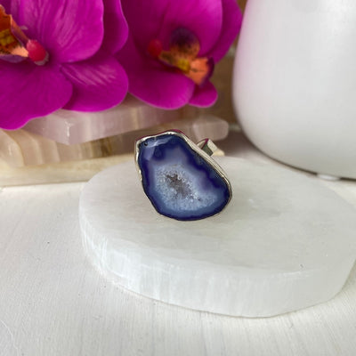 Agate Purple Ring with sterling silver Adjustable Band 1"