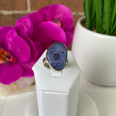 Agate Purple Ring with sterling silver Adjustable Band 1"
