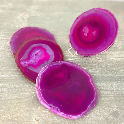 Agate Slice Handmade Coaster Set 3-4" (Pink, Purple, Blue, Natural, Black, Teal)