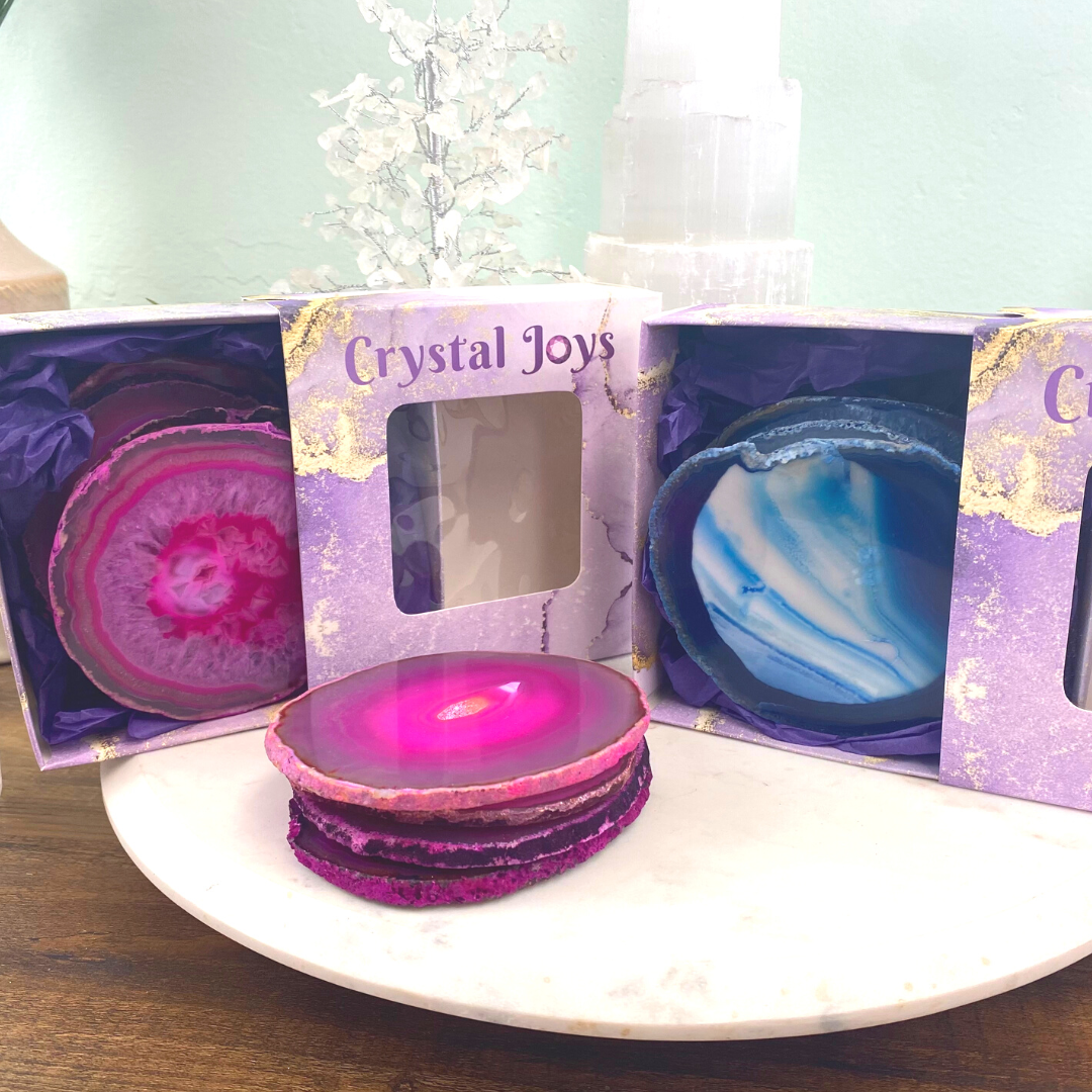 Agate Slice Handmade Coaster Set 3-4" (Pink, Purple, Blue, Natural, Black, Teal)