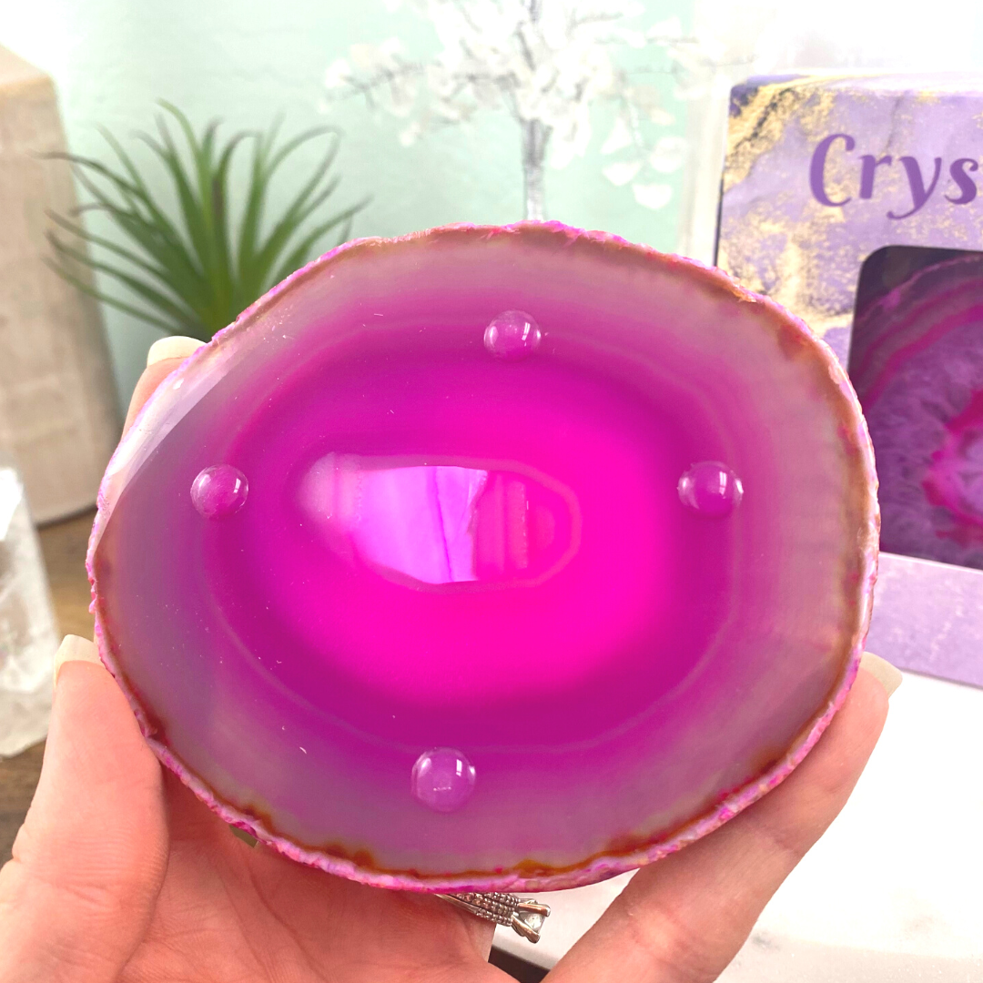 Agate Slice Handmade Coaster Set 3-4" (Pink, Purple, Blue, Natural, Black, Teal)