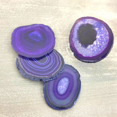 Agate Slice Handmade Coaster Set 3-4" (Pink, Purple, Blue, Natural, Black, Teal)