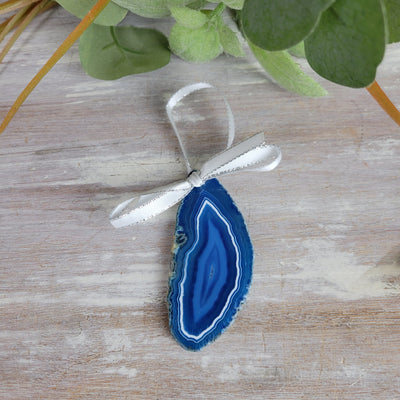 Agate Slice Ornament 3.5" with Ribbon - Pink Blue, Purple, Natural, Teal