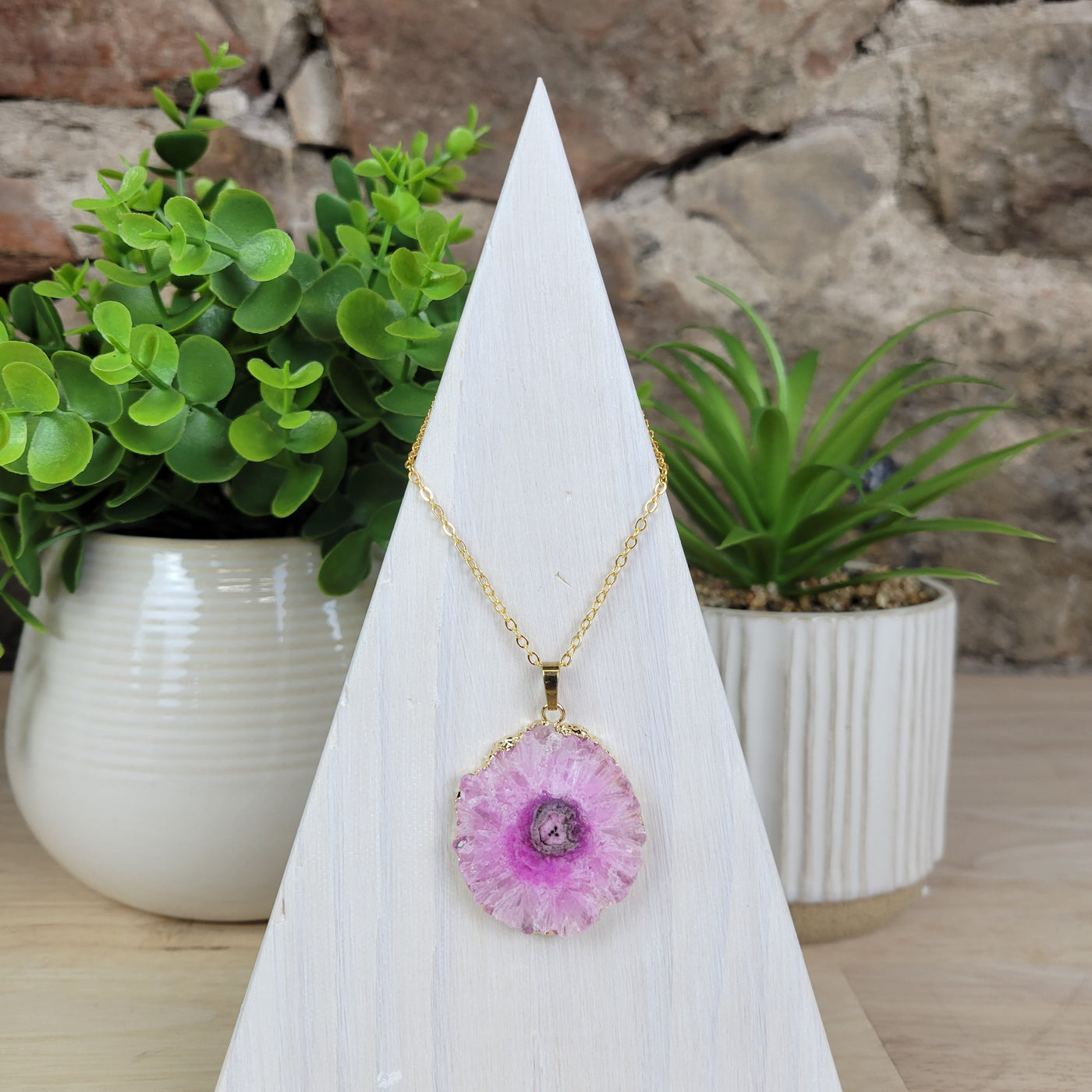 Agate Sliced Dyed Gold Plated Necklace