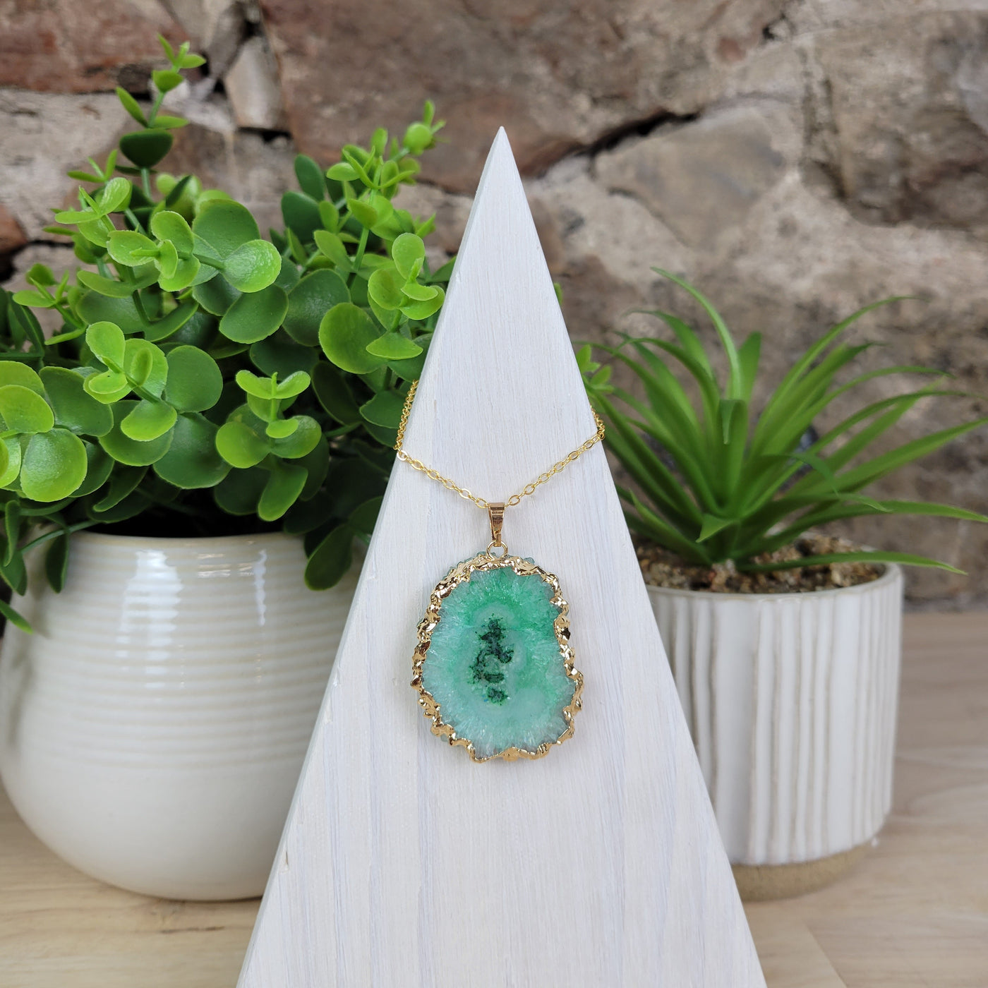 Agate Sliced Dyed Gold Plated Necklace