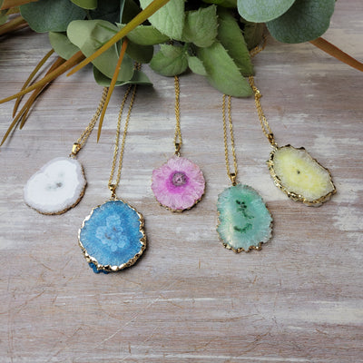 Agate Sliced Dyed Gold Plated Necklace
