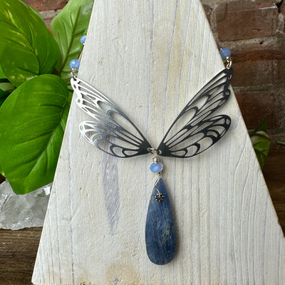 "Align Your Chakras" Kyanite Butterfly Necklace - Artisan Made