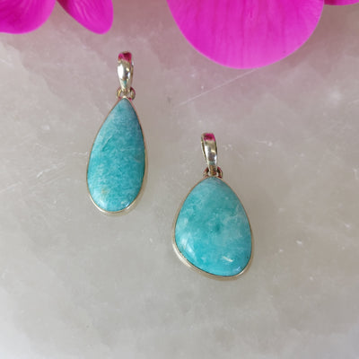 Amazonite Pendant set in sterling silver 1"