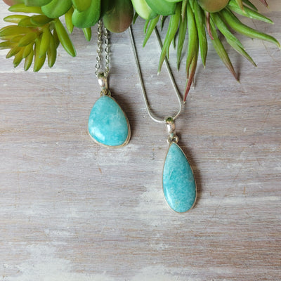 Amazonite Pendant set in sterling silver 1"