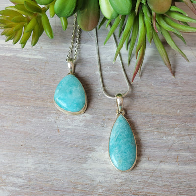 Amazonite Pendant set in sterling silver 1"