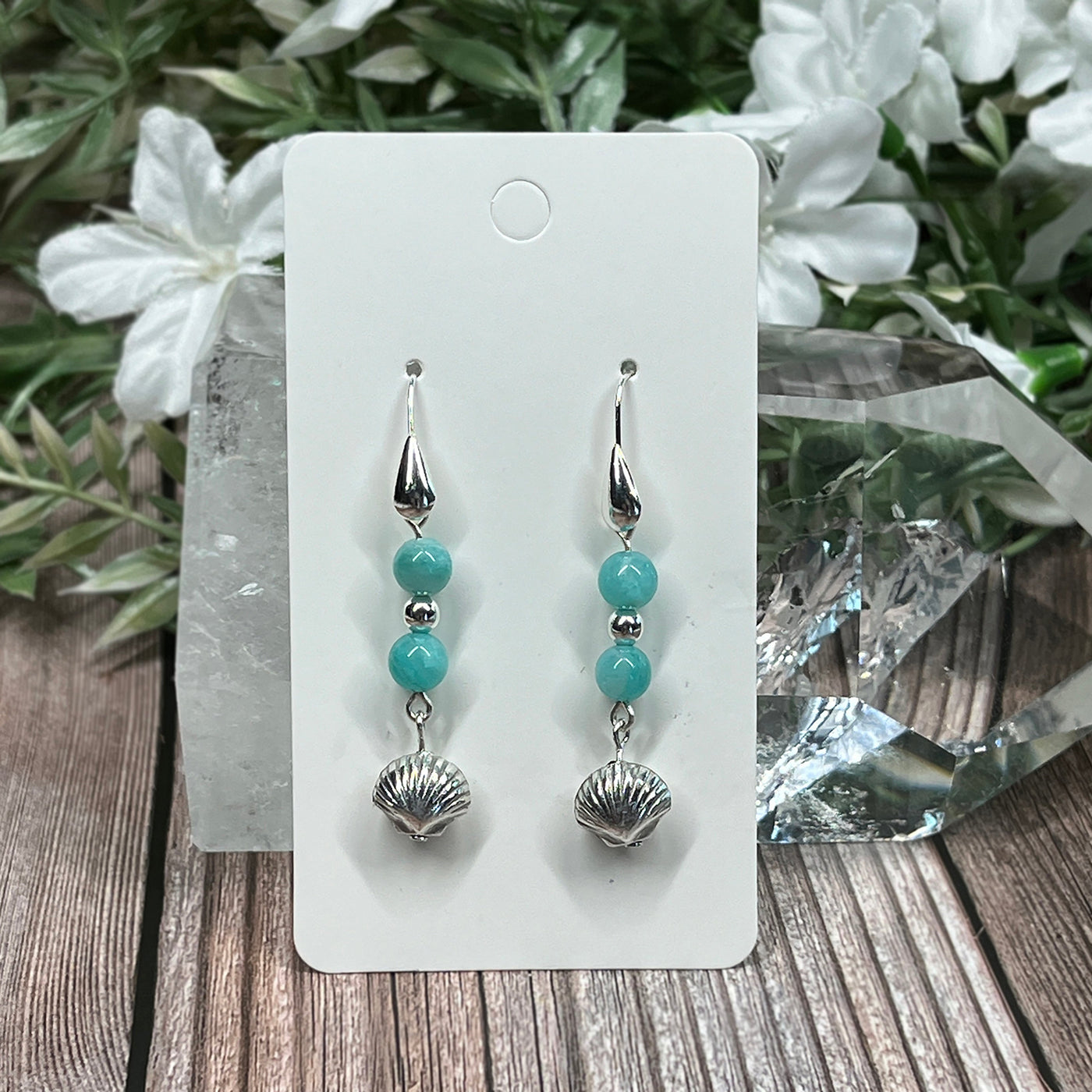 Amazonite & Sterling Silver Scallop Shell Earrings - Artisan Made