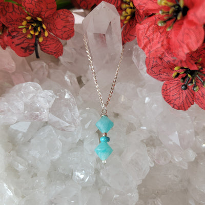 Amazonite and Turquoise Bi-Cone Stone Necklace-Artisan Made