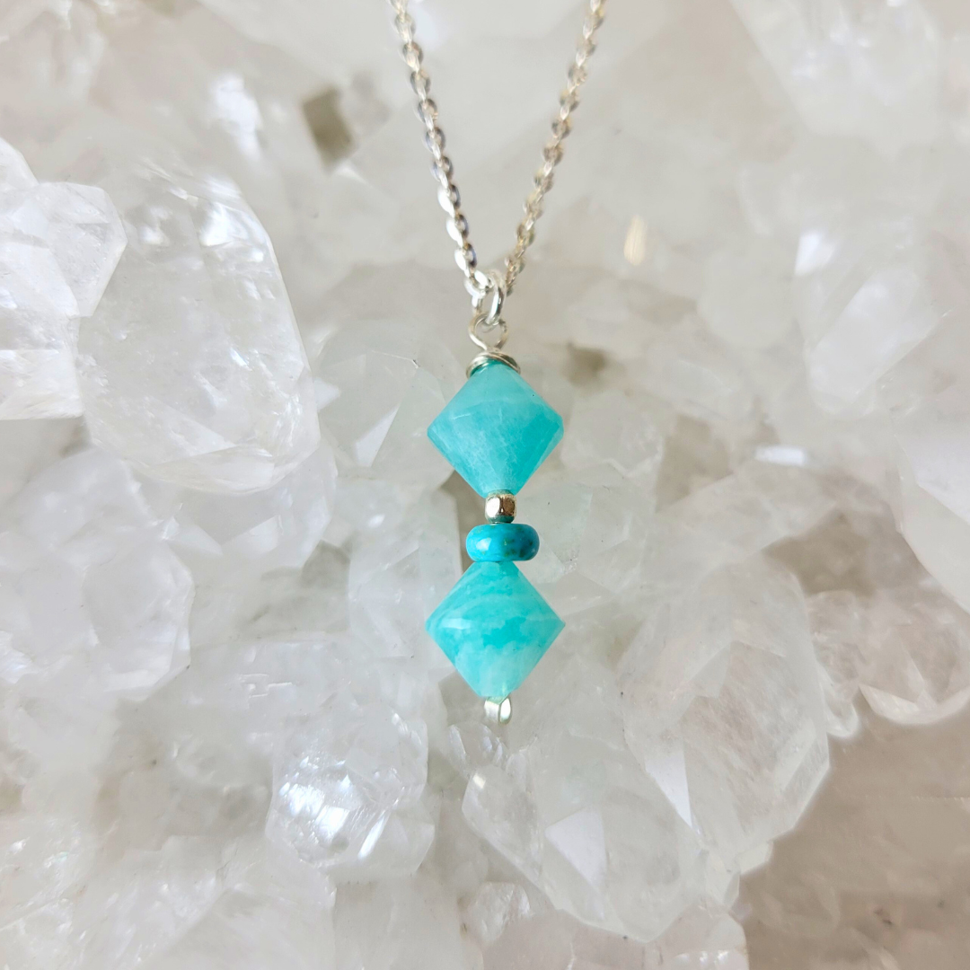 Amazonite and Turquoise Bi-Cone Stone Necklace-Artisan Made