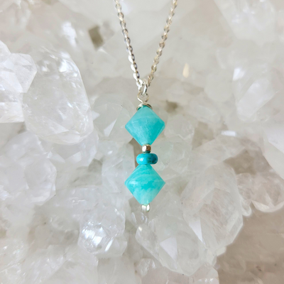 Amazonite and Turquoise Bi-Cone Stone Necklace-Artisan Made