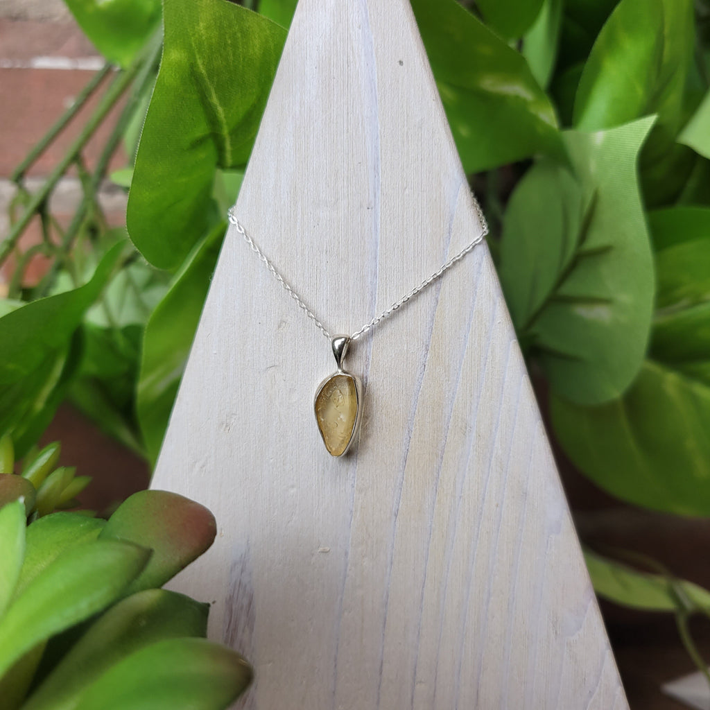 Amber Freeform sterling silver Bezel Set Necklace