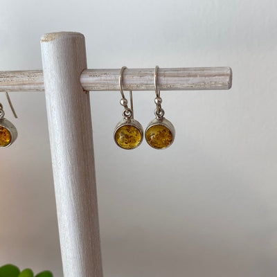 Amber sterling silver Dangle Round Earring