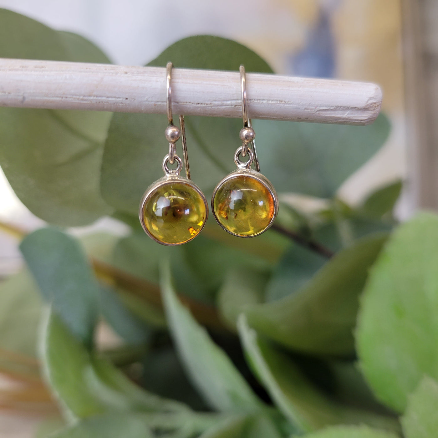 Amber Sterling Silver Dangle Round Earring