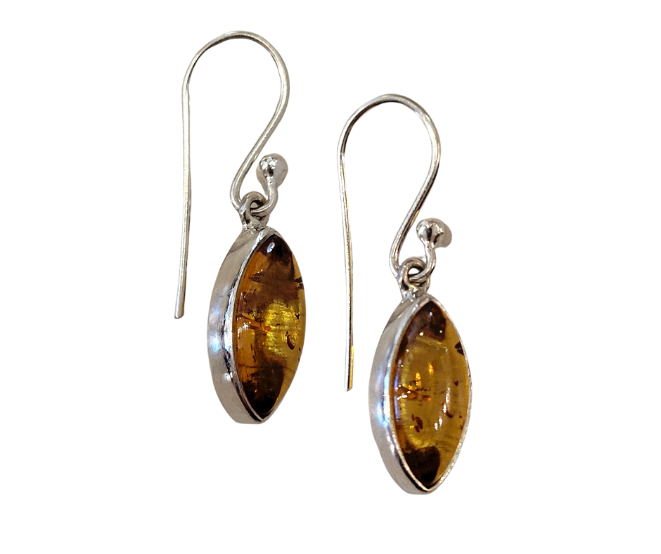 Amber sterling silver Elongated Oval Dangle Earrings