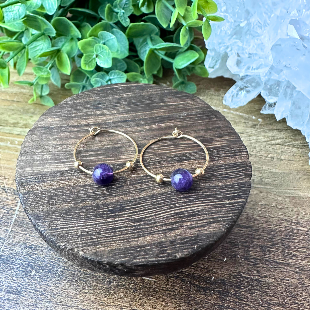 Amethyst 14K gold filled Hoop Earring - Artisan Made