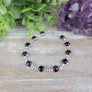 Amethyst Bezel Set Sterling Silver Polished Bracelet 8" Adjustable