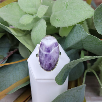 Amethyst Chevron Freeform Adjustable Ring ~ 1" in Sterling Silver