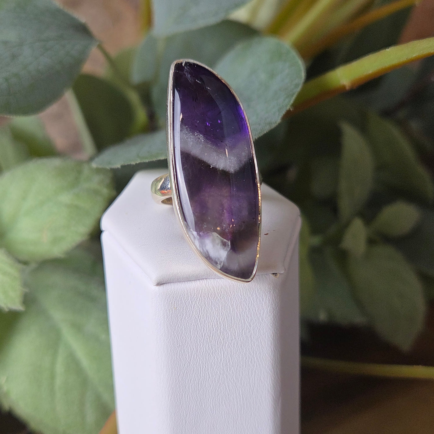 Amethyst Chevron Freeform Adjustable Ring ~ 1" in Sterling Silver