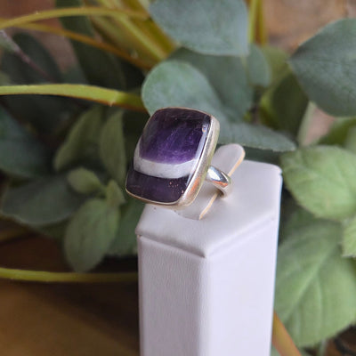 Amethyst Chevron Freeform Adjustable Ring ~ 1" in Sterling Silver