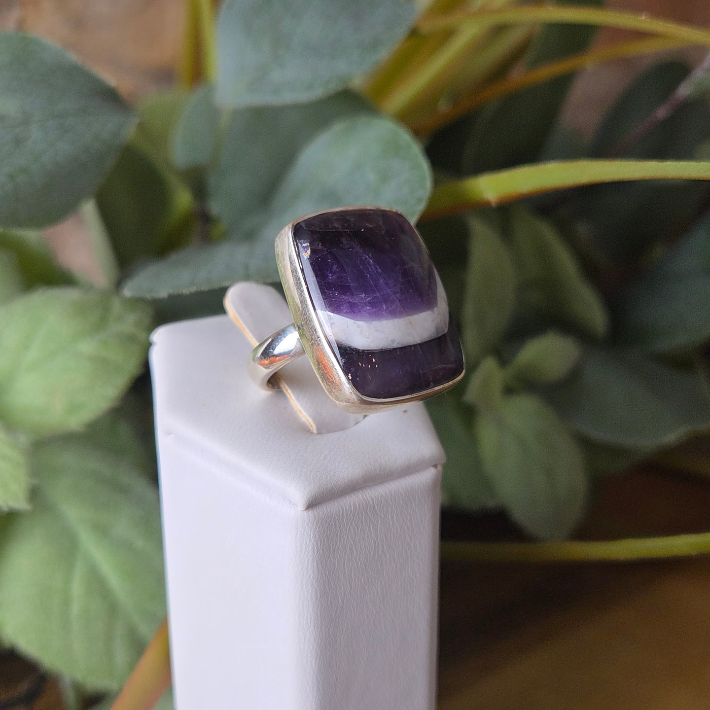 Amethyst Chevron Freeform Adjustable Ring ~ 1" in Sterling Silver