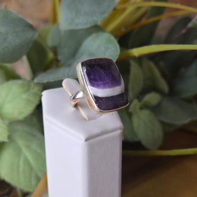 Amethyst Chevron Freeform Adjustable Ring ~ 1" in Sterling Silver