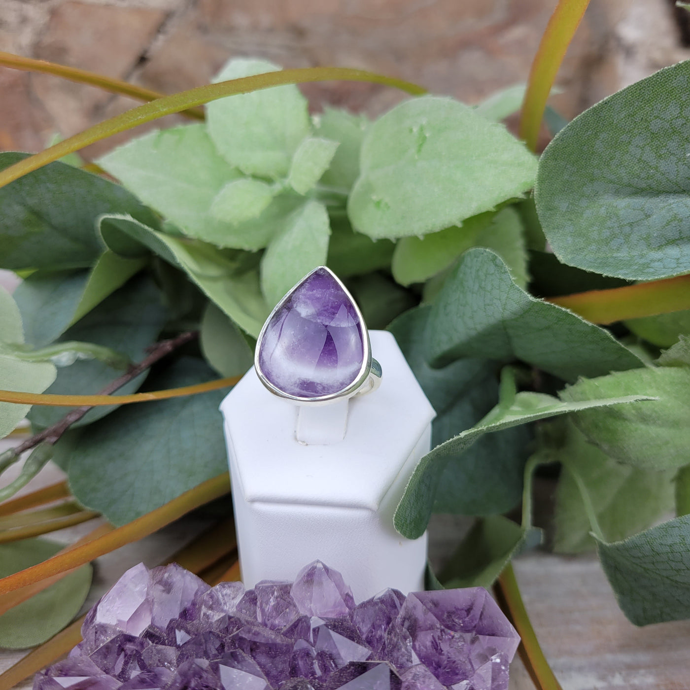 Amethyst Chevron Freeform Adustable Ring one 1" in Sterling Silver