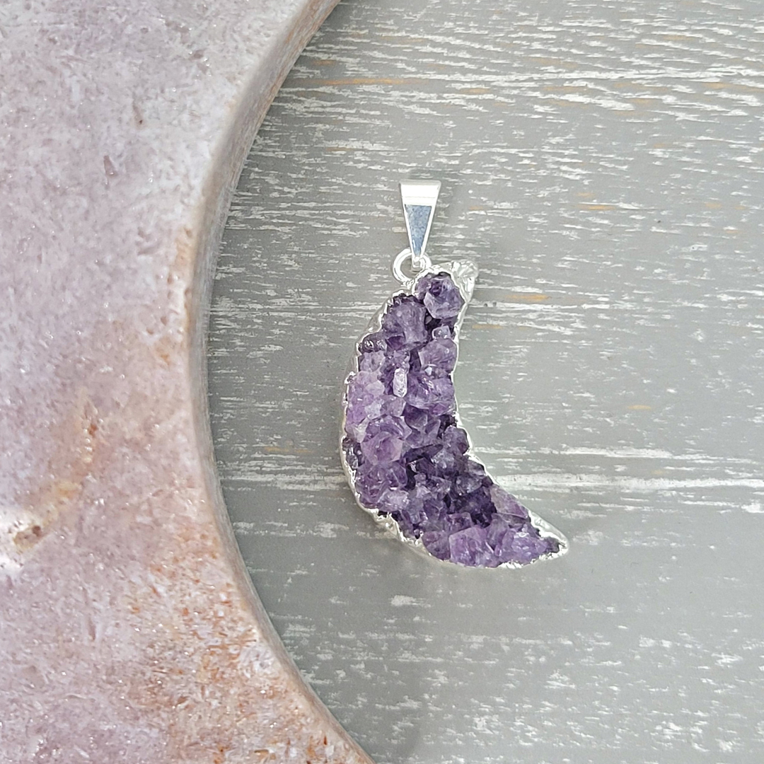 Amethyst Cluster Crescent Pendant