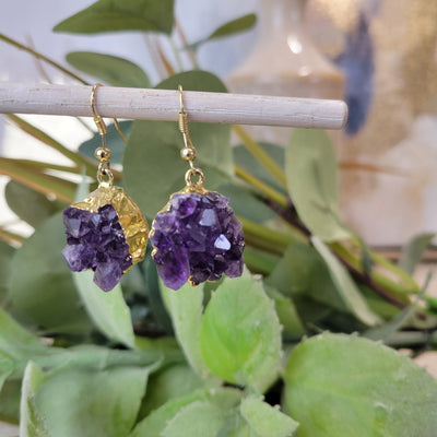Amethyst Cluster Earrings - gold or silver Plated