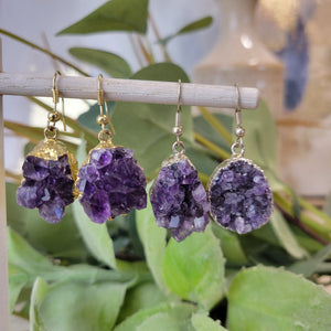 Amethyst Cluster Earrings - gold or silver Plated