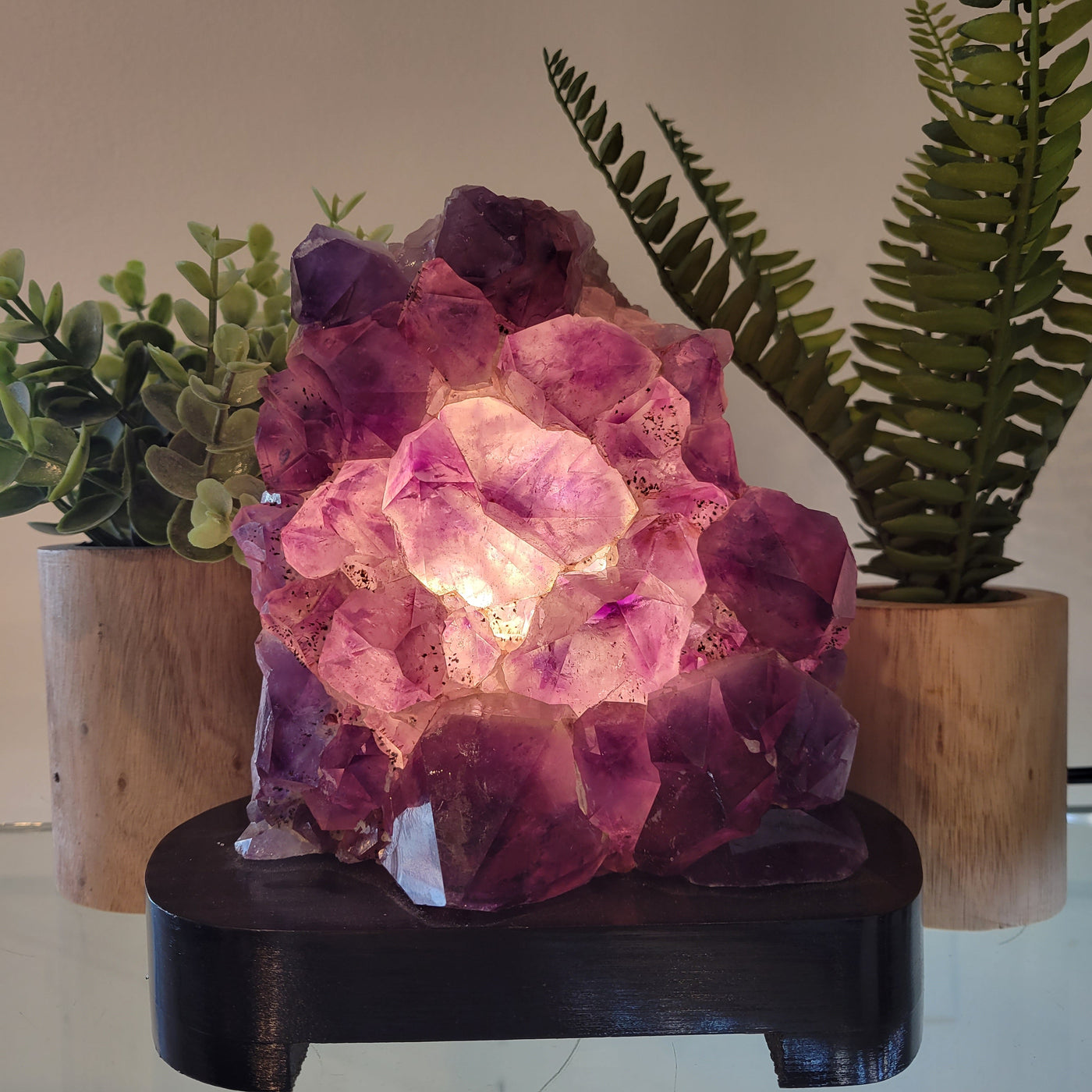 Amethyst Cluster Lamp on Wood Base 5-8” tall come with bulb and cord