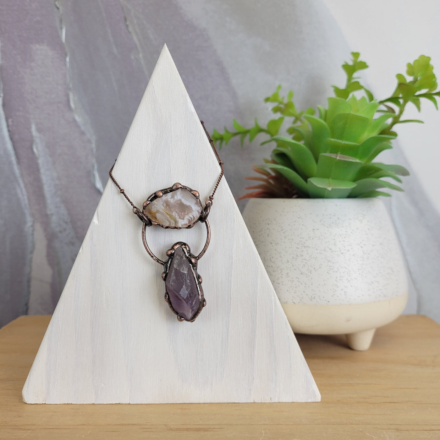 Amethyst Double Stone Bohemian Style Necklace (Agate, Citrine, Amazonite, Labradorite, Lava Stone accents)