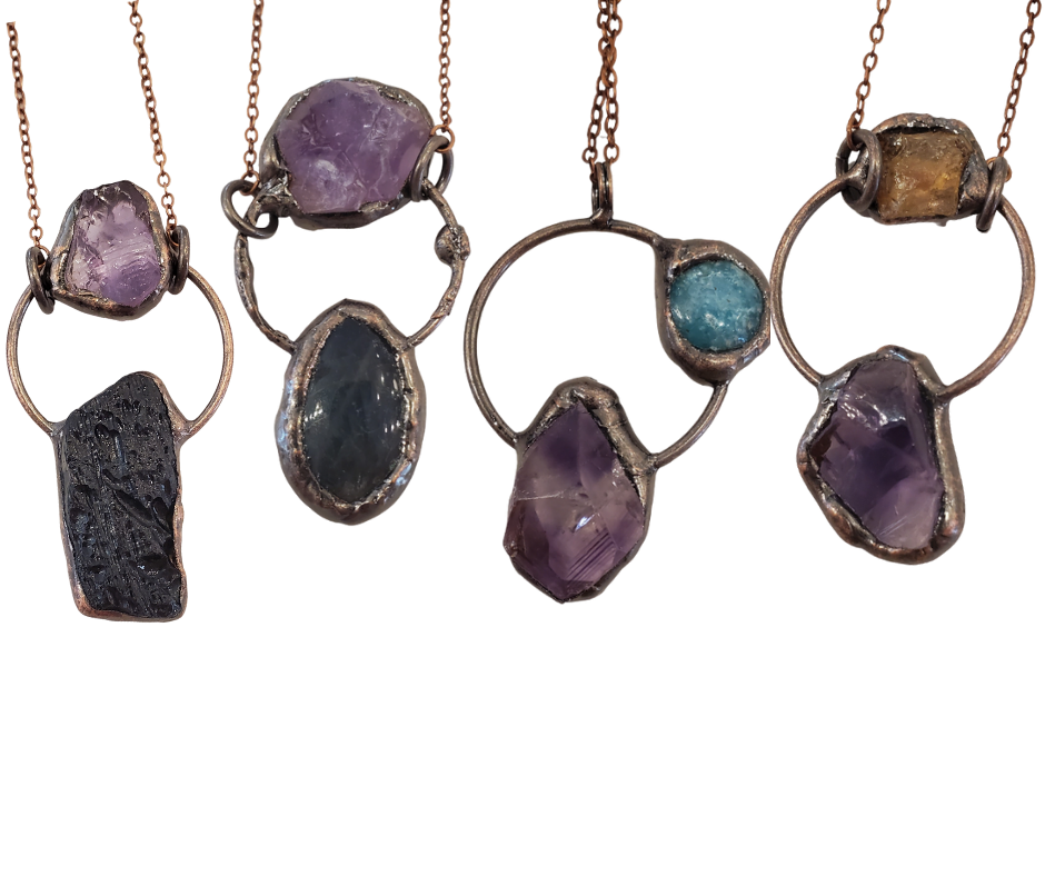 Amethyst Double Stone Bohemian Style Necklace (Agate, Citrine, Amazonite, Labradorite, Lava Stone accents)