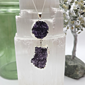 Amethyst Druzy Double silver-Plated Pendant