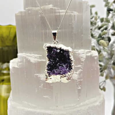 Amethyst Druzy Single silver-Plated Pendant