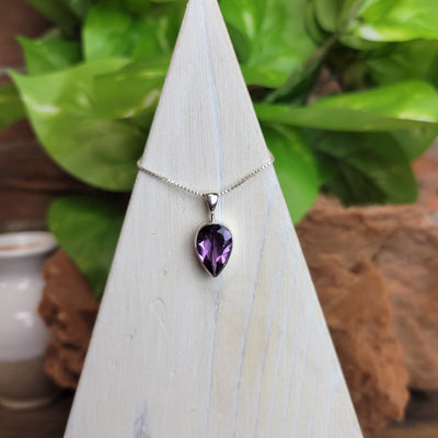 Amethyst Faceted Freeform Bezel sterling silver Pendant .4-.6"