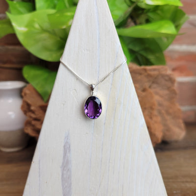 Amethyst Faceted Freeform Bezel sterling silver Pendant .7-.8"