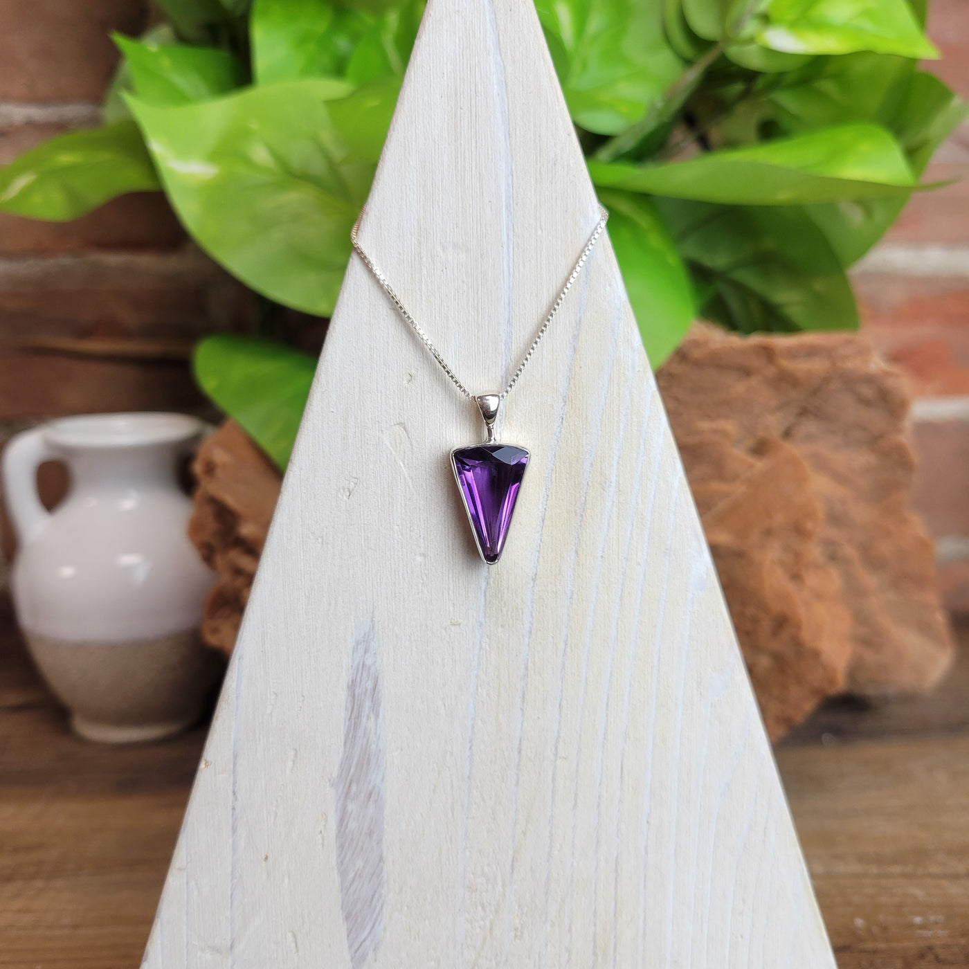 Amethyst Faceted Freeform Bezel sterling silver Pendant .7-.8"