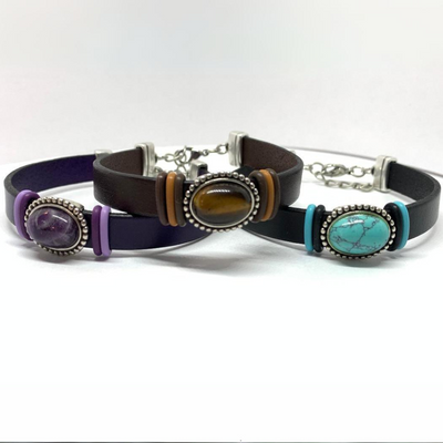 Amethyst Gemstone Leather Bracelet - Artisan Made