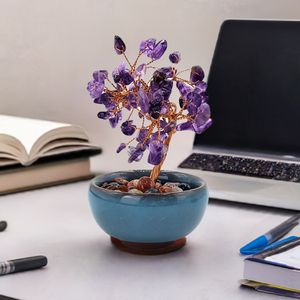 Amethyst Gemstone Tree in Ceramic Bowl