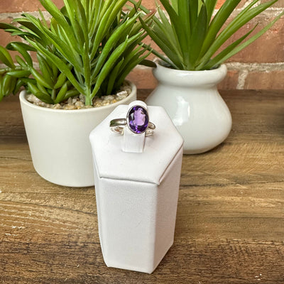 Amethyst Large Bezeled Ring .5" in Sized Sterling Silver Band (Assorted Shapes)
