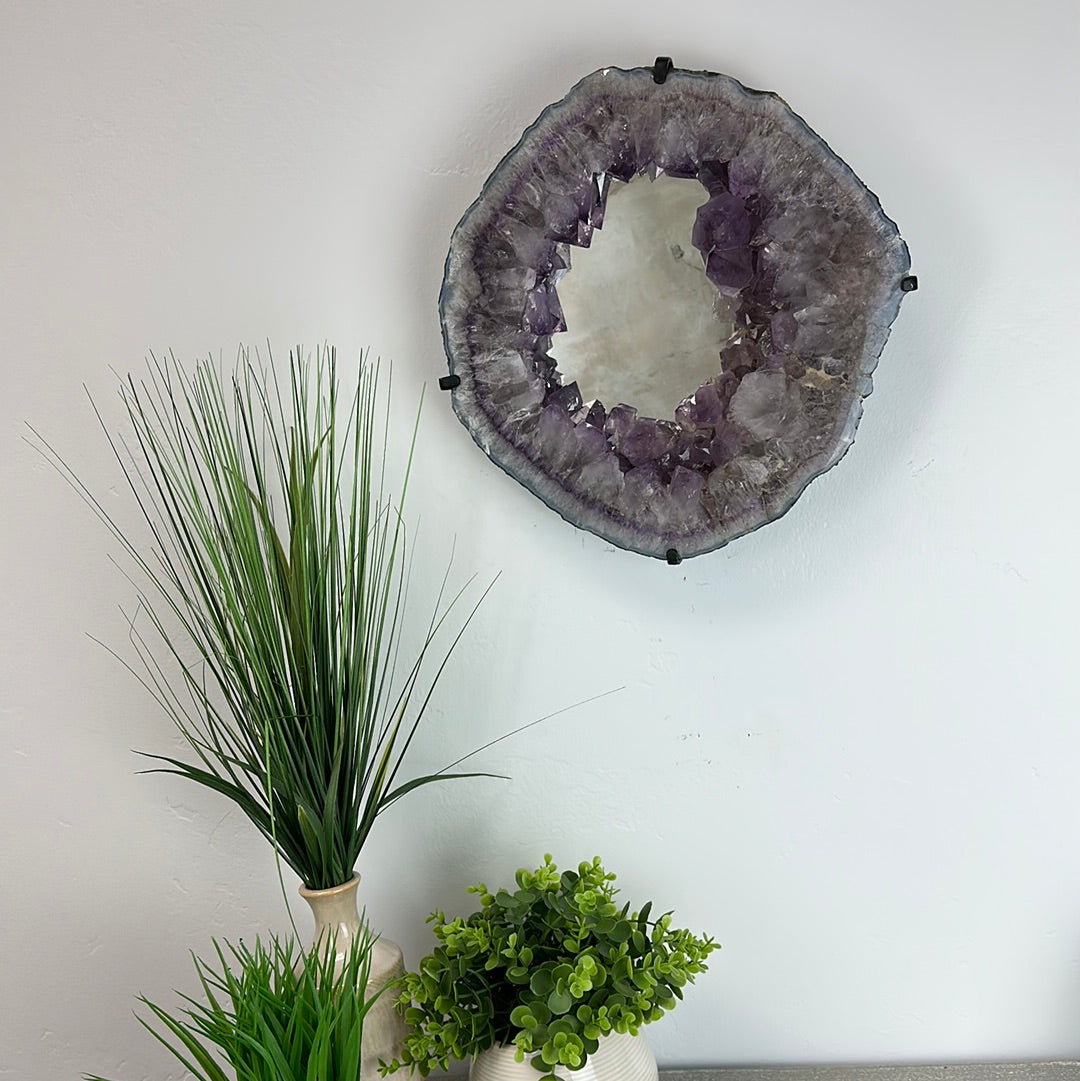 Amethyst Mirror with Custom Iron Frame - 7.9 kg
