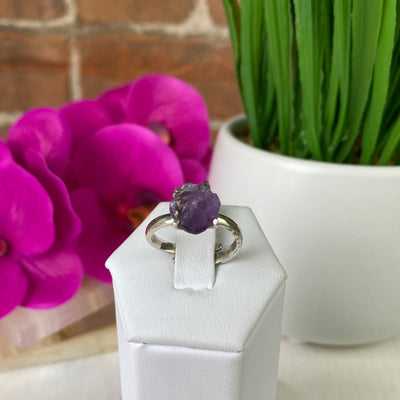 Amethyst Natural Gemstone Ring with Prong sterling silver Setting - Sized