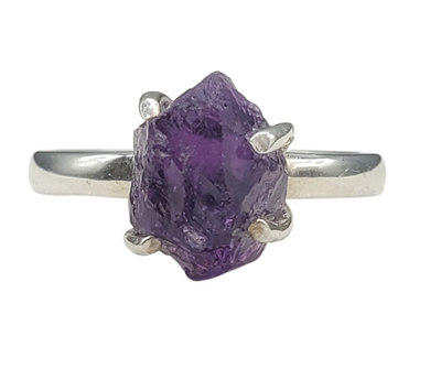 Amethyst Natural Gemstone Ring with Prong sterling silver Setting - Sized