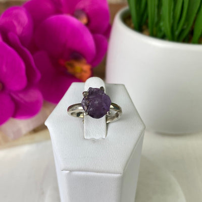 Amethyst Natural Gemstone Ring with Prong sterling silver Setting - Sized