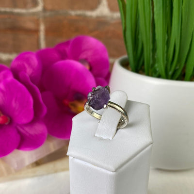 Amethyst Natural Gemstone Ring with Prong sterling silver Setting - Sized
