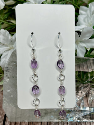 Amethyst Oval & Silver Plated Accent Earrings - Artisan Made